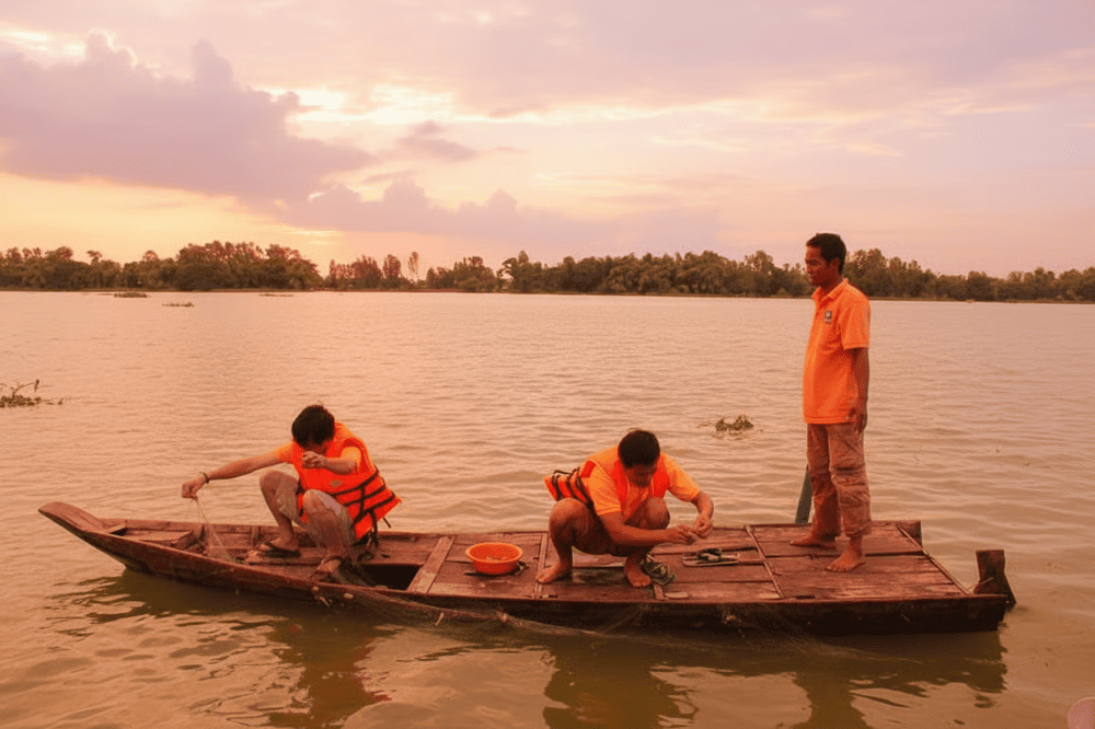 Trải nghiệm bắt cá ở Búng Bình Thiên